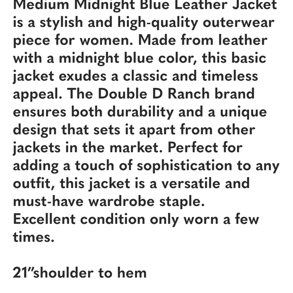 Like New ! Double D Ranch NAVY Blue Leather Jacket - Picture 9 of 9